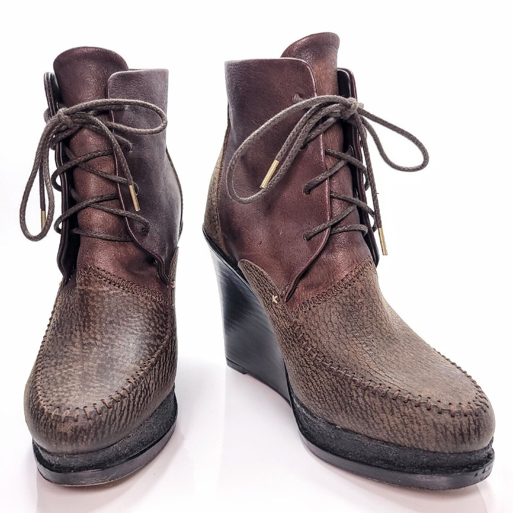 RAG & BONE Dolgan Brown Leather Bootie Platform Wedge Heel Ankle Boot EU 36/US 6
